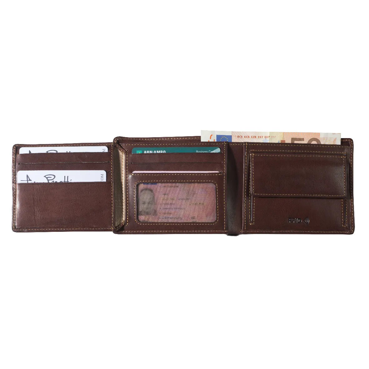 Tony Perotti Billfold Large with Coin Pocket and Extra Card Slot, Dark Brown