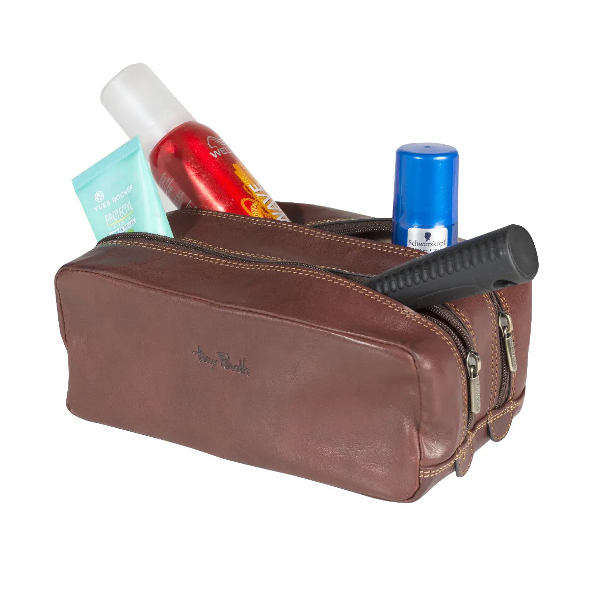 Tony Perotti Toilet Bag, 2 Compartment, Dark Brown