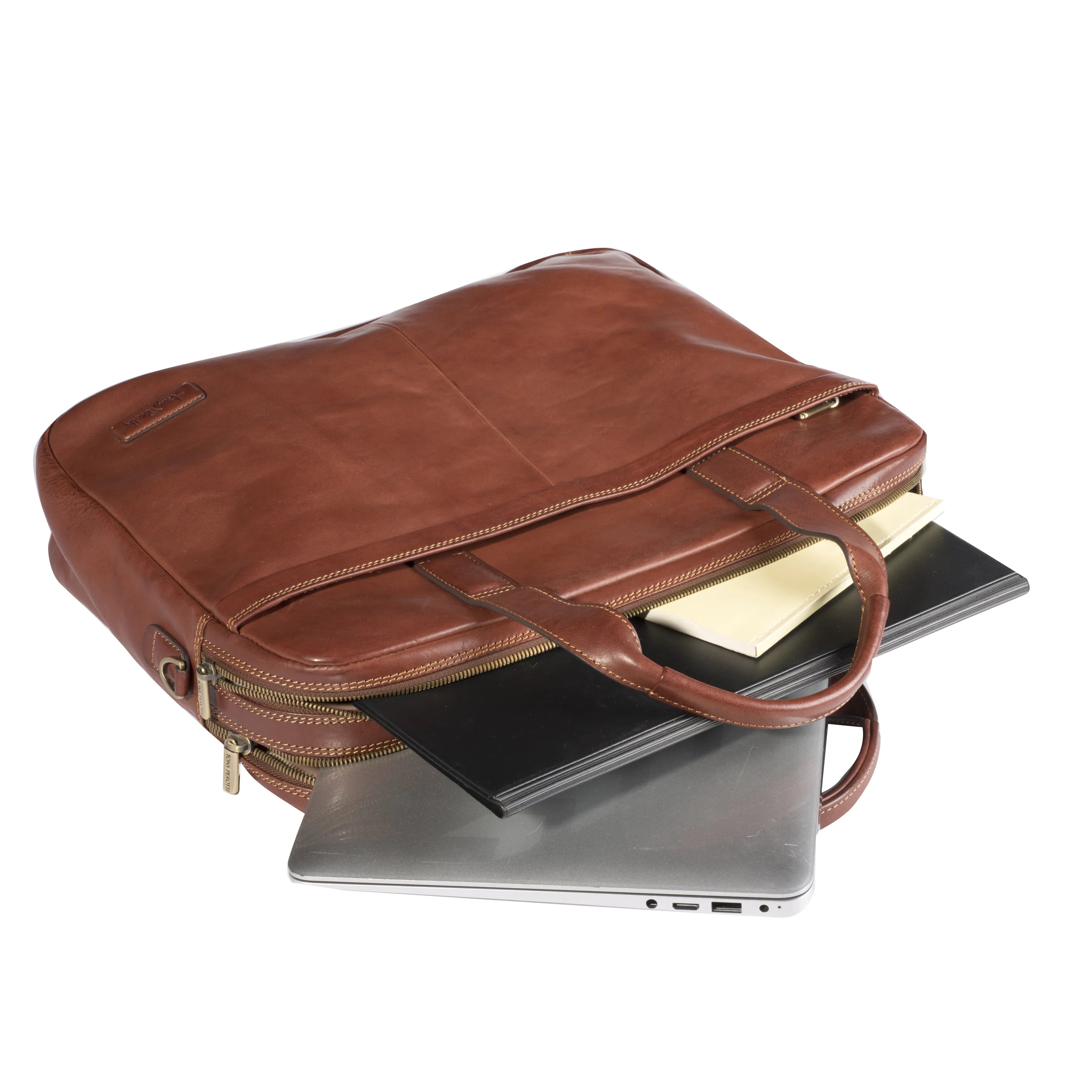 Tony Perotti 2 Compartment Laptop Briefcase, Dark Brown