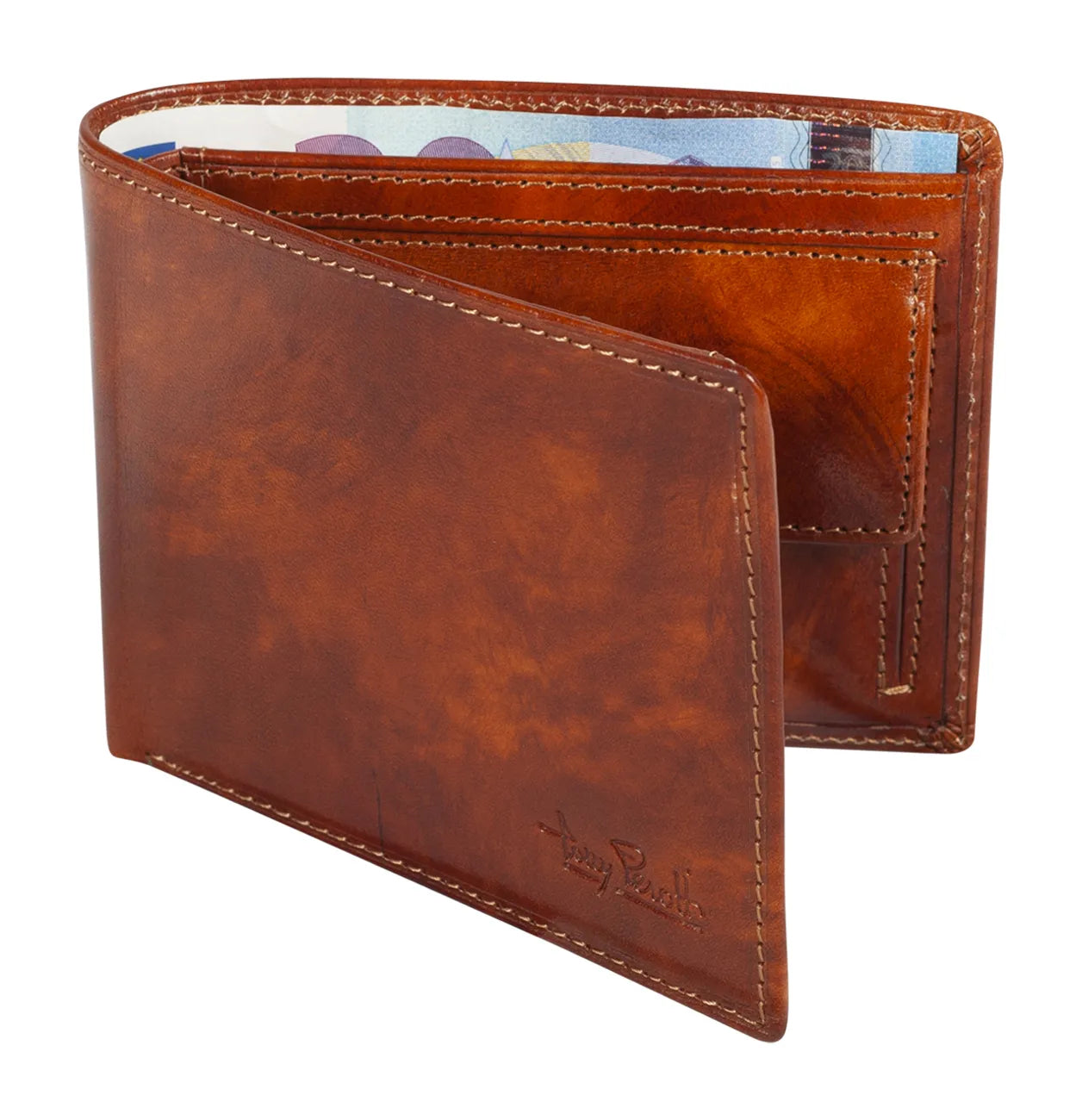 Tony Perotti Billfold Van Gogh Large with Coin Pocket and Extra Card Slot, Cognac