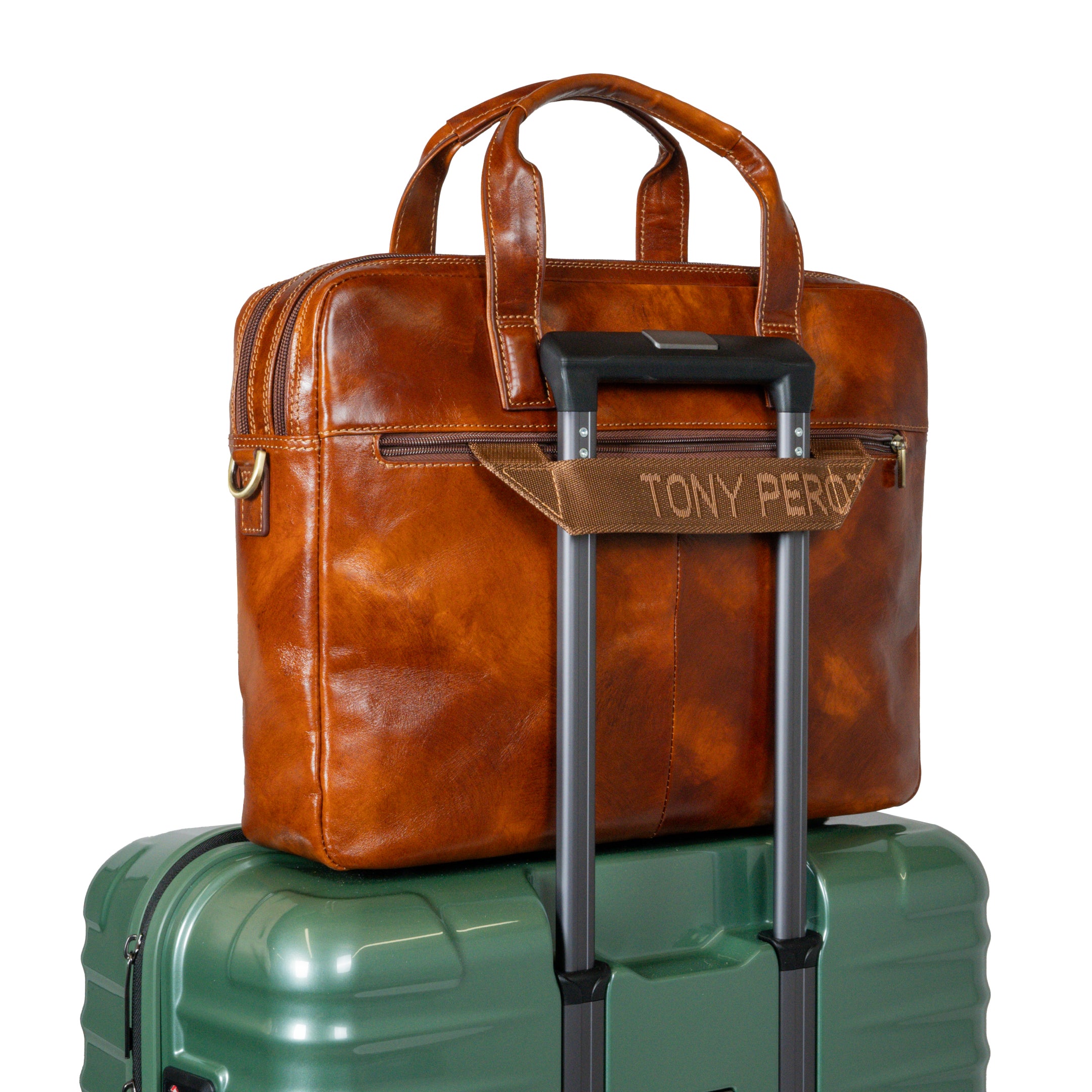 Tony Perotti 2 compartment Laptop Briefcase Van Gogh, Cognac