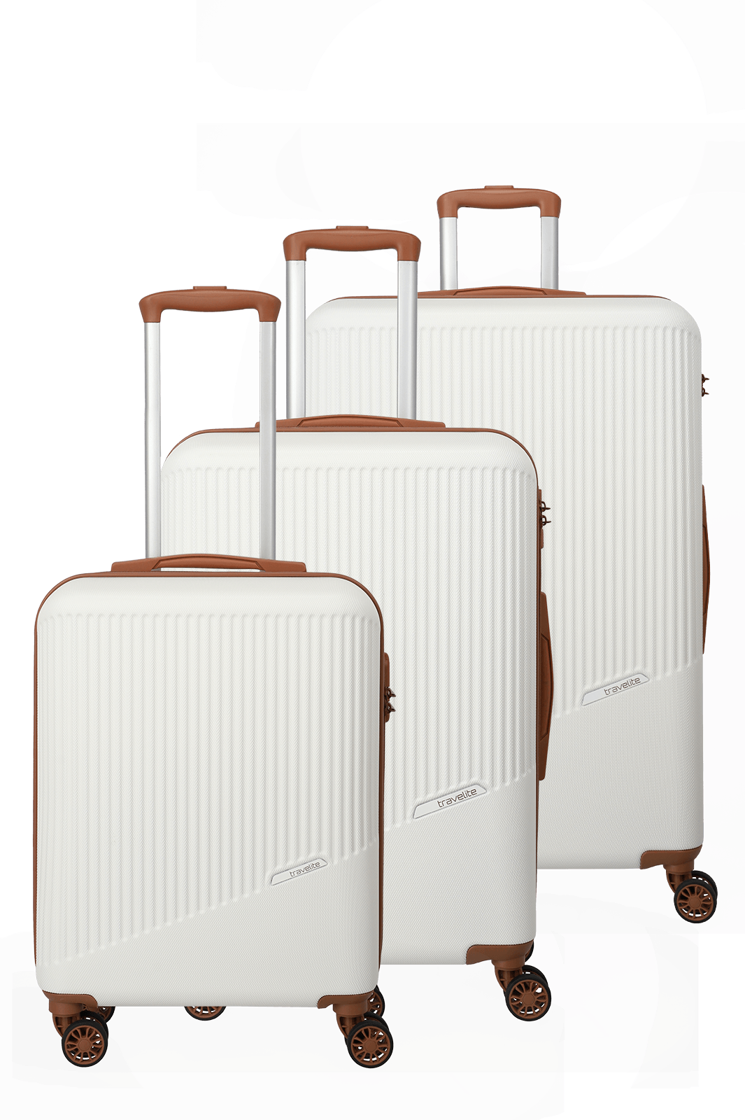 Travelite Bali Trolley Set 55 cm + 67 cm + 77 cm, White/Cognac