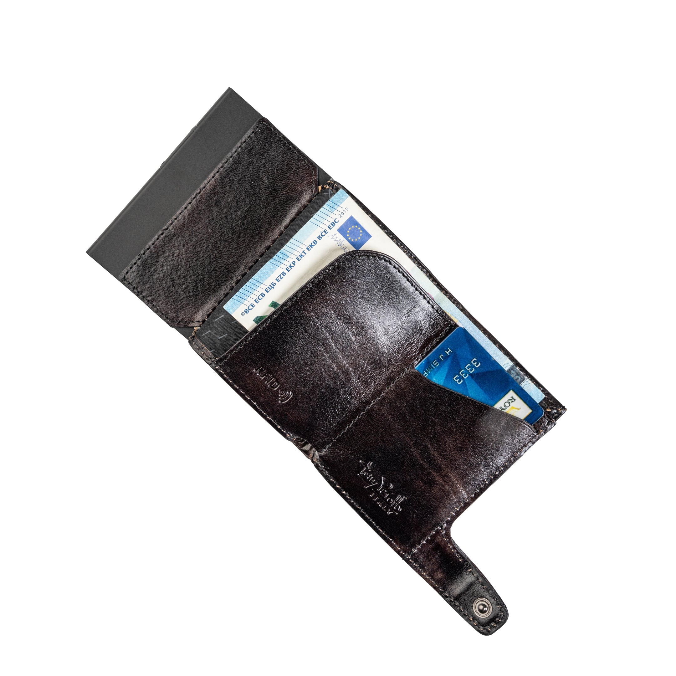 Tony Perotti Furbo Van Gogh Cardholder with Banknote and Coin Pocket, Black